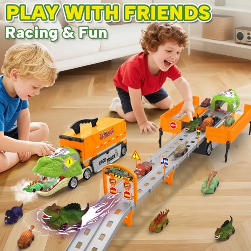 BAODLON Dinosaur Carrier Truck Race Track Toys for Kids 35 Large Toy Cars Track Set with 8 Small Dinosaur Cars TRex Transport Carrier Christmas Birthday Gifts for 3 4 5 6 7 Year Old Toddler Boys Girls - Image 5