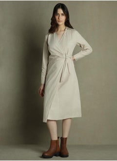 Dennis Lingo Beige Wrap Dress for Women - Regular Fit, Casual  - Image 1