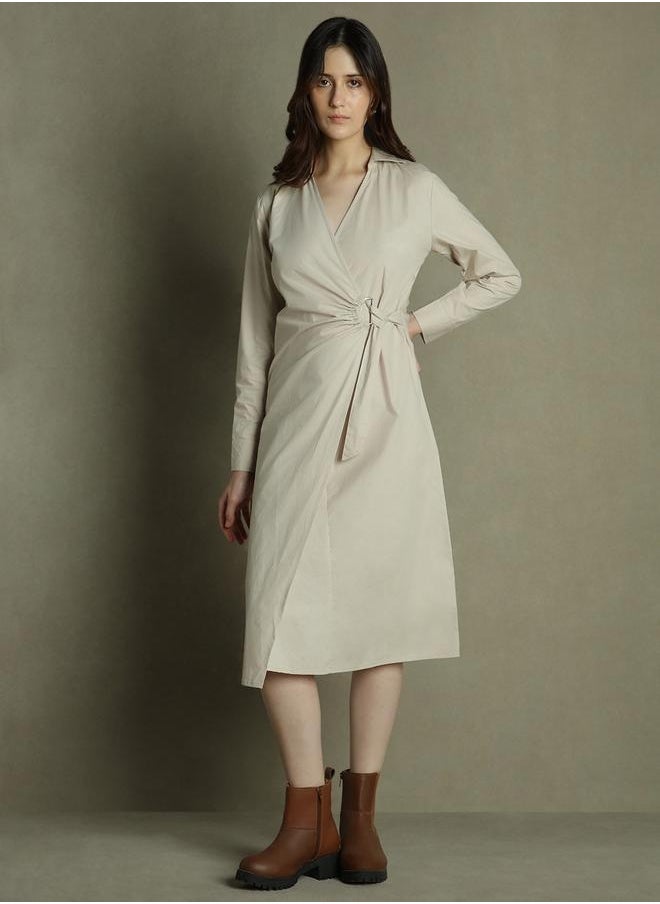 Dennis Lingo Beige Wrap Dress for Women - Regular Fit, Casual  - Image 1
