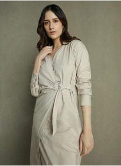 Dennis Lingo Beige Wrap Dress for Women - Regular Fit, Casual  - Image 4