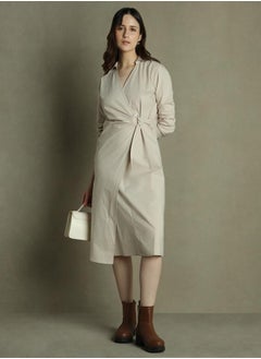 Dennis Lingo Beige Wrap Dress for Women - Regular Fit, Casual  - Image 5
