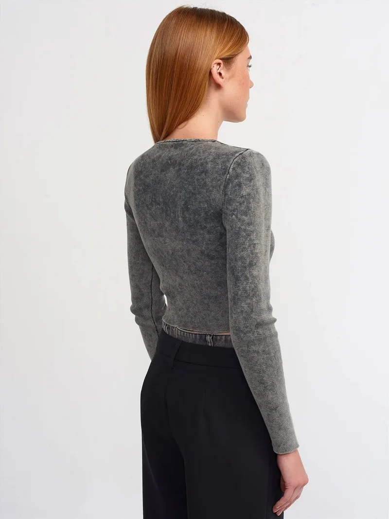 ديلفين DILVIN Women's Ribbed Crop Crew Neck Sweater