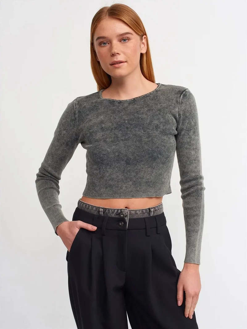 ديلفين DILVIN Women's Ribbed Crop Crew Neck Sweater