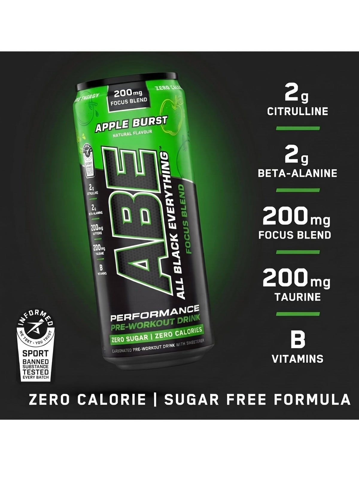 Applied Nutrition ABE Athletic Pre Workout With Apple Burst Drink 330ml Pack 12Pcs
