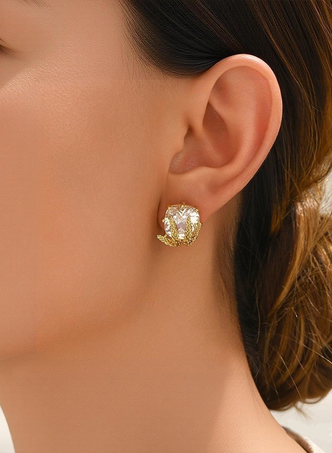 DAEVO Gold Plated Vintage Wheat Zircon Stud Earrings, Elegant Jewelry for Women - Image 3