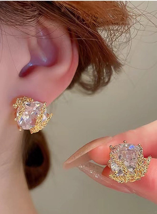 DAEVO Gold Plated Vintage Wheat Zircon Stud Earrings, Elegant Jewelry for Women - Image 1