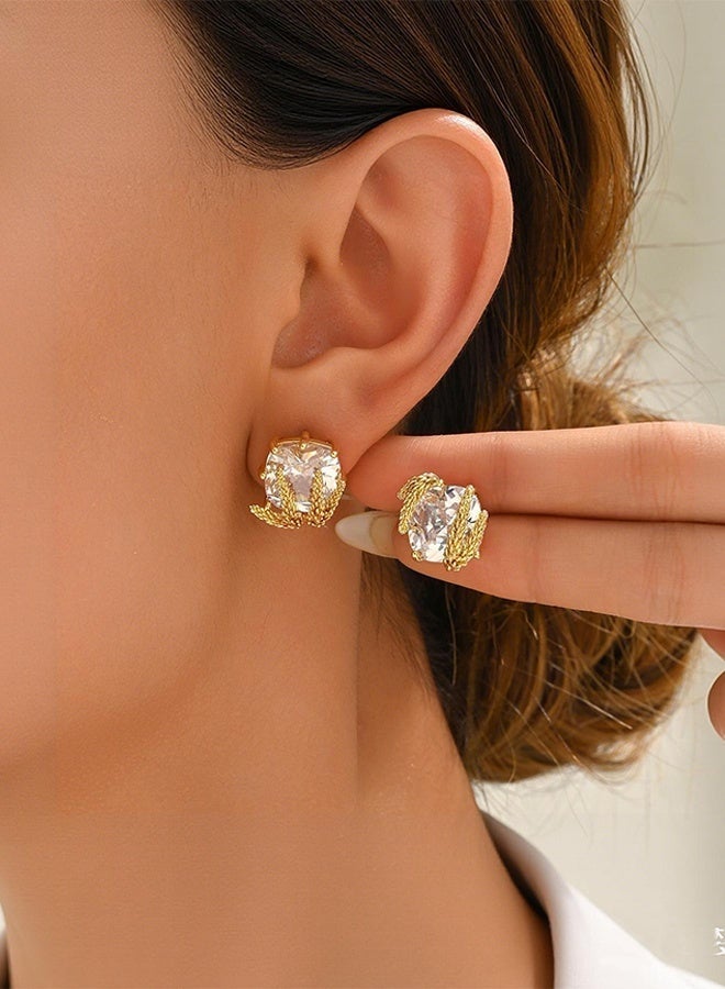 DAEVO Gold Plated Vintage Wheat Zircon Stud Earrings, Elegant Jewelry for Women - Image 2