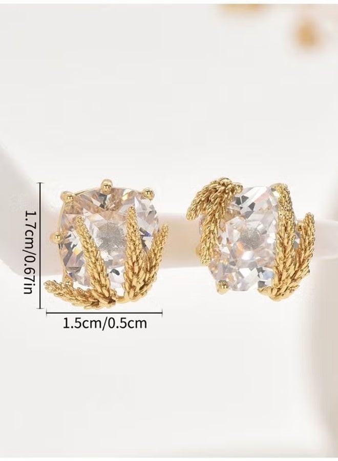 DAEVO Gold Plated Vintage Wheat Zircon Stud Earrings, Elegant Jewelry for Women - Image 5