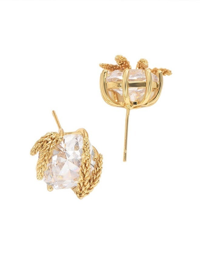 DAEVO Gold Plated Vintage Wheat Zircon Stud Earrings, Elegant Jewelry for Women - Image 4