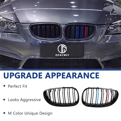 DEKEWEI E60 Grill,Double Slats M Color Grille Compatible with BMW 2004-2009 5 Series E60 E61 M5 520i 523i 525i 528i 530i 535i 550i ABS Kidney Grill - Image 2