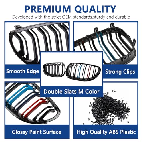 DEKEWEI E60 Grill,Double Slats M Color Grille Compatible with BMW 2004-2009 5 Series E60 E61 M5 520i 523i 525i 528i 530i 535i 550i ABS Kidney Grill - Image 5