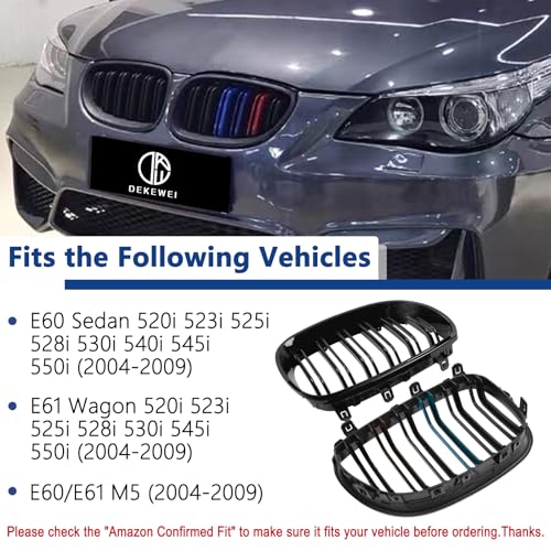 DEKEWEI E60 Grill,Double Slats M Color Grille Compatible with BMW 2004-2009 5 Series E60 E61 M5 520i 523i 525i 528i 530i 535i 550i ABS Kidney Grill - Image 4
