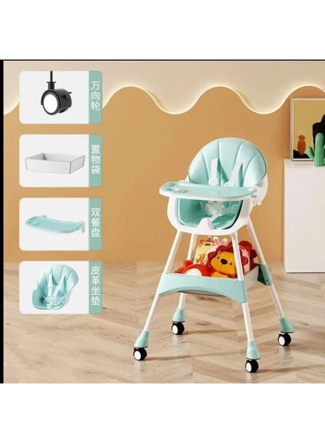 SUPAAR 2 In 1 Baby Dining High Chair With Non-Slip Feet, Adjustable Legs, Tray, Wheels, Safety Belt And Cushion, 6 Months To 4 Years - Image 5