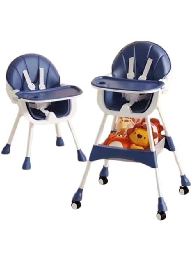 SUPAAR 2 In 1 Baby Dining High Chair With Non-Slip Feet, Adjustable Legs, Tray, Wheels, Safety Belt And Cushion, 6 Months To 4 Years - Image 2