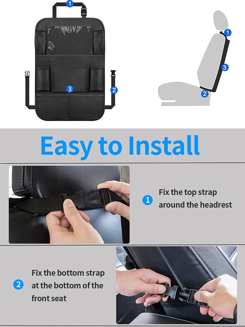 Ecurfu Backseat Car Organizer with 10 Compartments, 10 Inch Tablet Holder, Waterproof Storage Bag for Kids Cars - 600D Oxford Fabric, Black (1PC) - Image 4