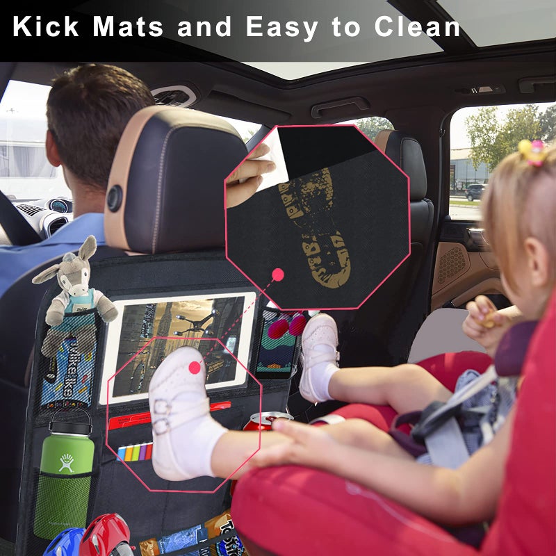 Ecurfu Backseat Car Organizer with 10 Compartments, 10 Inch Tablet Holder, Waterproof Storage Bag for Kids Cars - 600D Oxford Fabric, Black (1PC) - Image 5