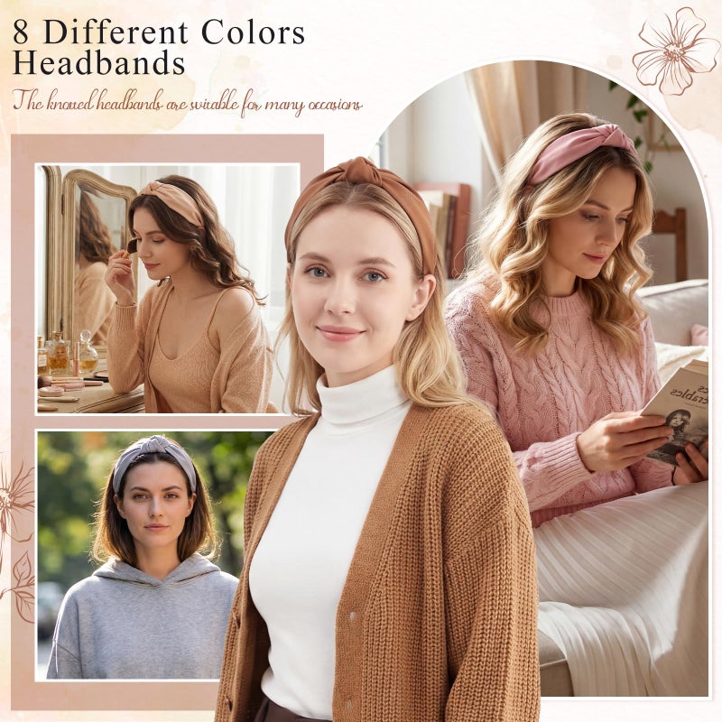 obeoby 8Pcs Headbands for Women, Fashion Knotted Headband Brown Series Wide Hairband Gifts for Mom Hair Accessories - Image 5