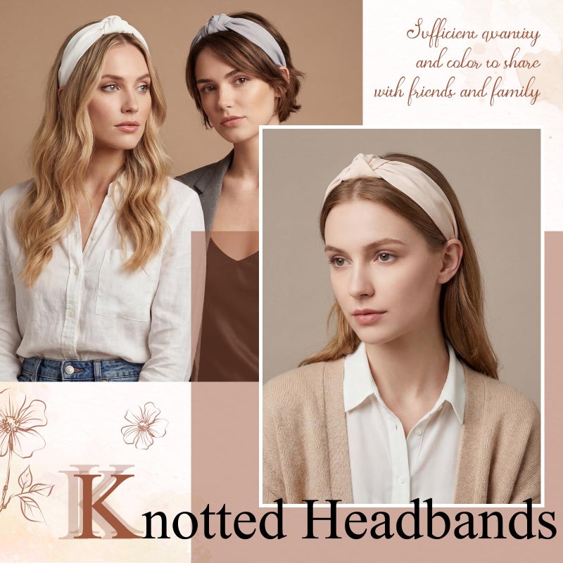 obeoby 8Pcs Headbands for Women, Fashion Knotted Headband Brown Series Wide Hairband Gifts for Mom Hair Accessories - Image 4