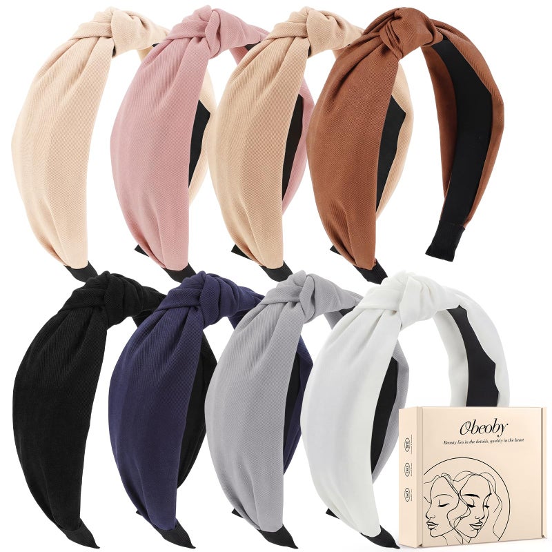 obeoby 8Pcs Headbands for Women, Fashion Knotted Headband Brown Series Wide Hairband Gifts for Mom Hair Accessories - Image 1