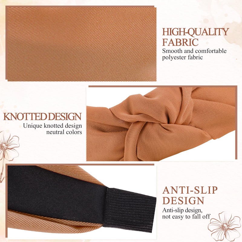 obeoby 8Pcs Headbands for Women, Fashion Knotted Headband Brown Series Wide Hairband Gifts for Mom Hair Accessories - Image 3