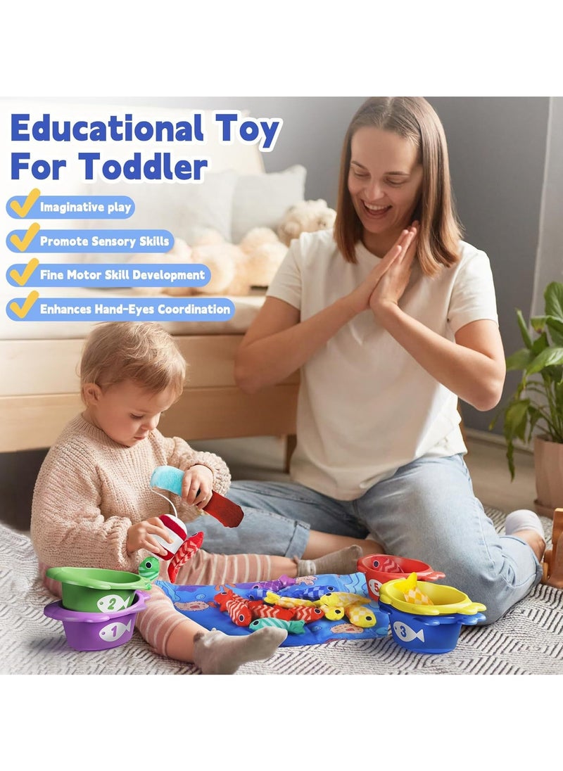 unikbebe - Fishing Game Baby Toy from 2 Years, Montessori Toy for Toddlers 2+, Educational Fishing Game for Motor Skills, Number Counting & Color Sorting Toys, Stacking Cups & Shape Learning Toys, Safe Washable Materials for Early Brain Development, Pre-school Educational Toy for Kids, Baby Gyms & Playmats with Storage Bags - Image 1