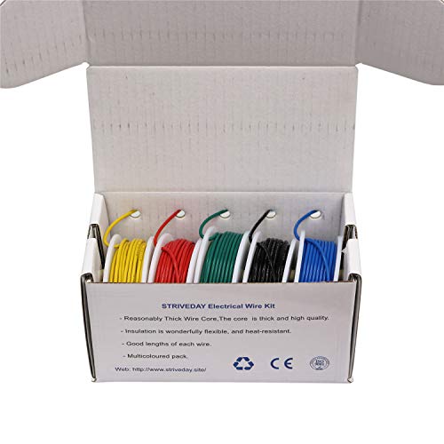 striveday FEP Teflon High Temperature Wire of 28awg with Red Blue Green Yellow Black Colors in Box Magnet Wire. Each Color 10m - Image 2