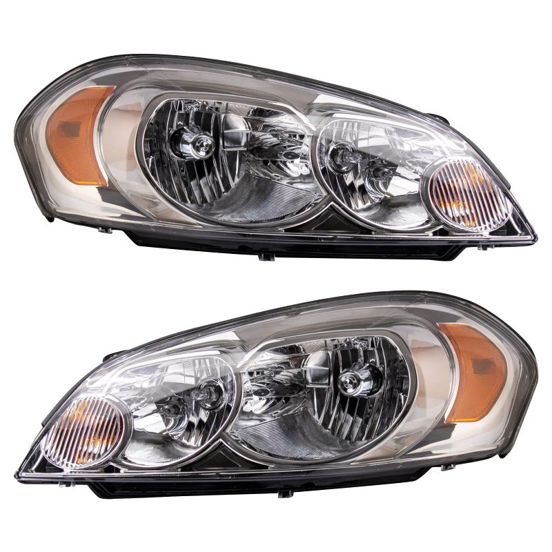 TRQ 2 Piece Headlight Assembly Set Halogen Chrome Bezel Driver Passenger Side Compatible with Chevrolet Chevy Monte Carlo 20062007 Impala 20062013 Impala Limited 20142016 GM2502261 GM2503261