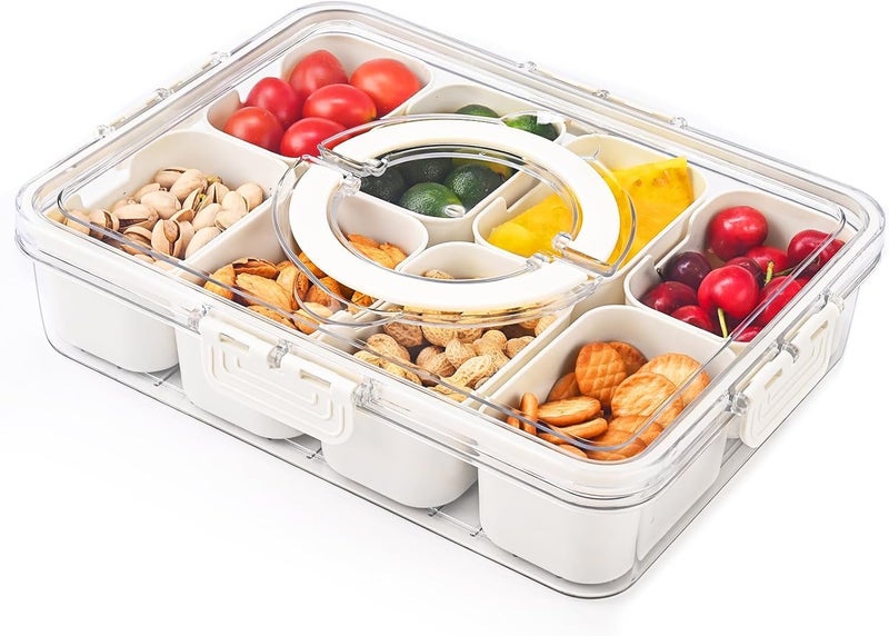 HORUS Umi Divided Fridge Storage Boxes With 8 Serving Veggie Tray with Lid and Handle, Fridge Organizer with Removable 8 Compartment, Fridge Storage Containers - Image 1