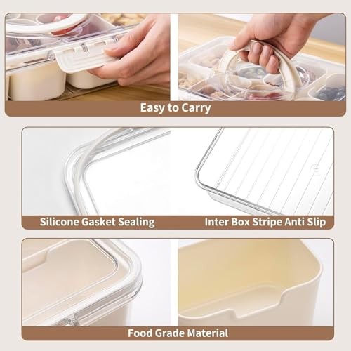 HORUS Umi Divided Fridge Storage Boxes With 8 Serving Veggie Tray with Lid and Handle, Fridge Organizer with Removable 8 Compartment, Fridge Storage Containers - Image 2