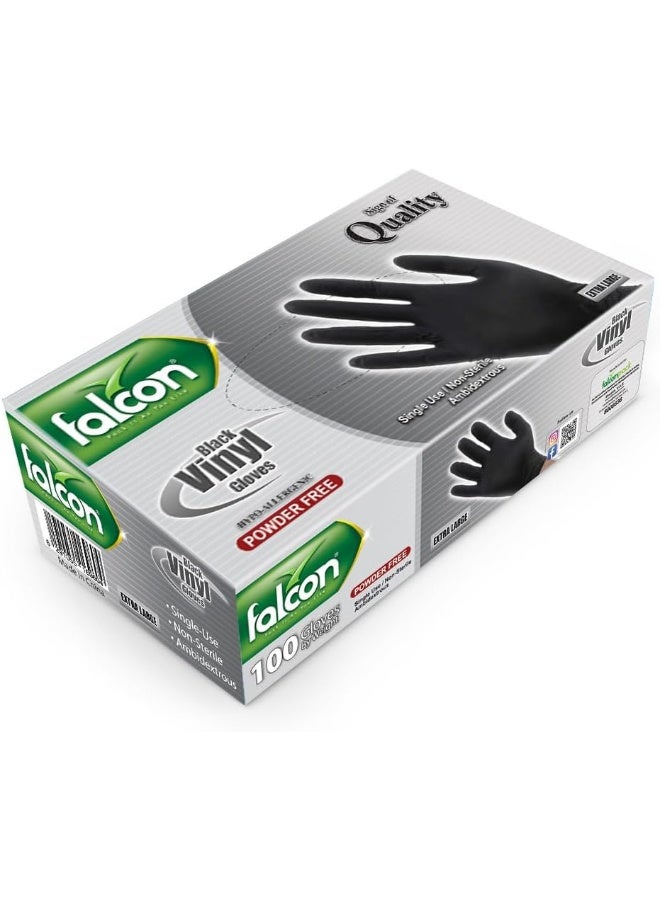Falcon Vinyl Gloves - Black Powder Free 100 pieces (Extra Large)