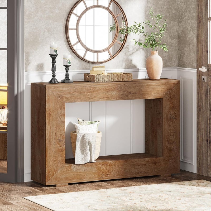 Tribesigns Wooden Console Table, 120cm Entryway Table with Storage, Sofa Table Home Coffee Corner Accent Furniture for Hallway,Living Room, Entrance(light brown) - Image 1