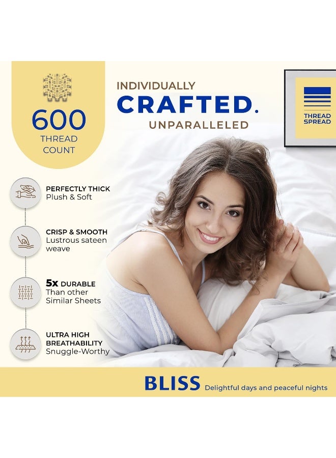 THREAD SPREAD 100% Egyptian Cotton Pillow Cases King - 600 Thread Count White King Pillow Cases Set of 2, Soft Cooling & Breathable Extra Long Staple Sateen Weave Cotton Pillowcases for King Pillows - Image 2