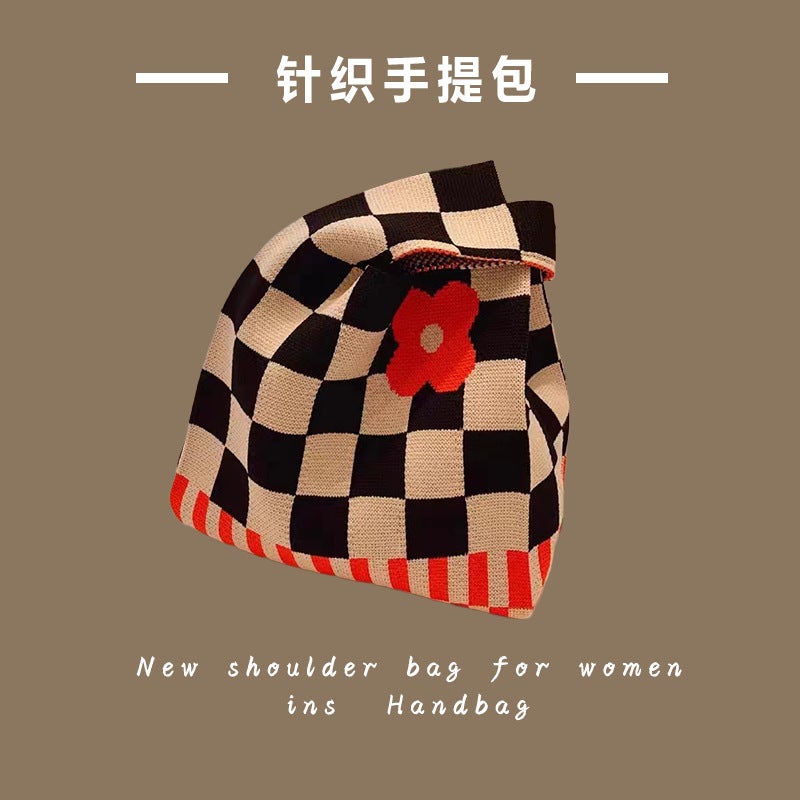 Internet Celebrant Flower Cartoon Knitted Bag Japanese And Korean Style Knitted Shoulder Bag Underarm Bag New Style Women'S Bag Tote Bag - Image 1