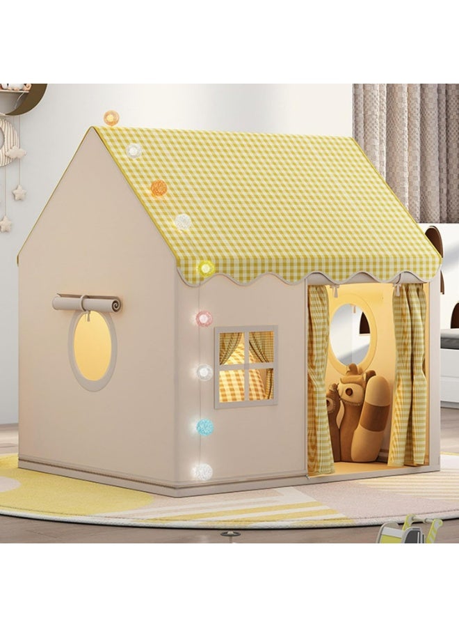 Large Kids Play Tent Indoor Playhouse with Checkered Roof, Premium Cotton Canvas Teepee for Boys & Girls, Portable Playroom Castle, 128x105x120cm - Image 3