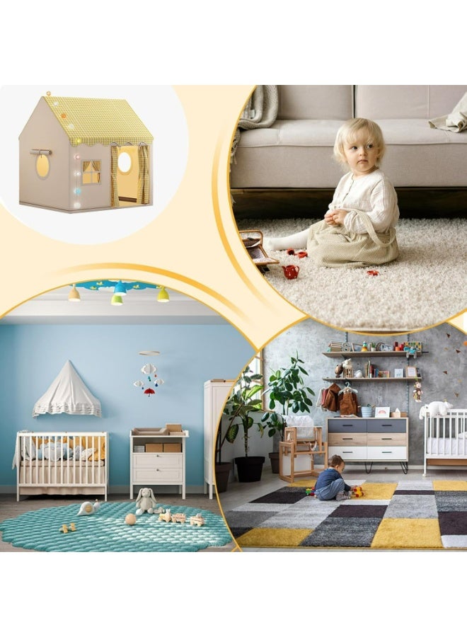 Large Kids Play Tent Indoor Playhouse with Checkered Roof, Premium Cotton Canvas Teepee for Boys & Girls, Portable Playroom Castle, 128x105x120cm - Image 4