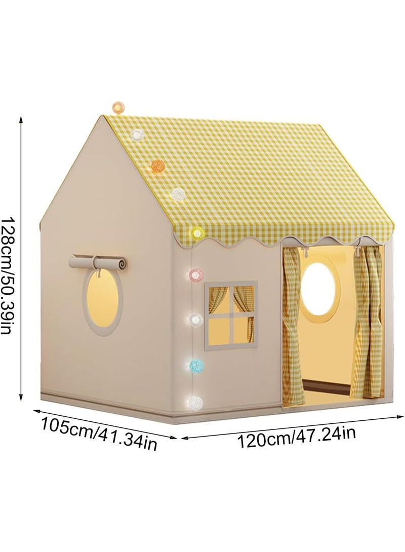 Large Kids Play Tent Indoor Playhouse with Checkered Roof, Premium Cotton Canvas Teepee for Boys & Girls, Portable Playroom Castle, 128x105x120cm - Image 5