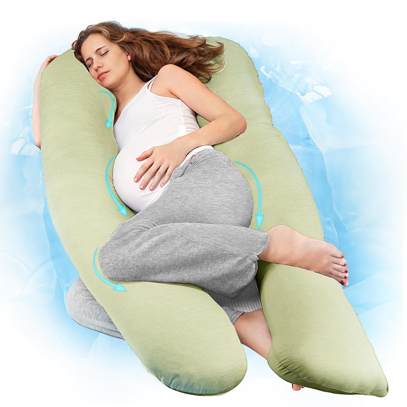 Nuliie Pregnancy Pillow for Sleeping U Shaped Full Body Pillow with Washable Cooling Fabric Cover Maternity Pillow Support for Back Hips Legs for Pregnant Women Cooling Light Green