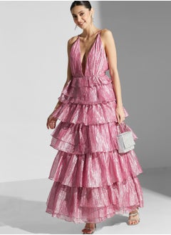 True Decadence Plunge Neck Ruffle Detail Dress  - Image 1
