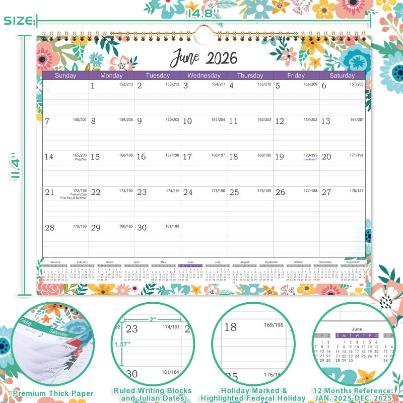 Coboll 2026 Calendar - Jan. 2026 to Dec. 2026, Wall Calendar 2026, 14.8 x 11.4 Inches, 12 Months Wall Calendar with Ample Blocks for Writing - Image 4