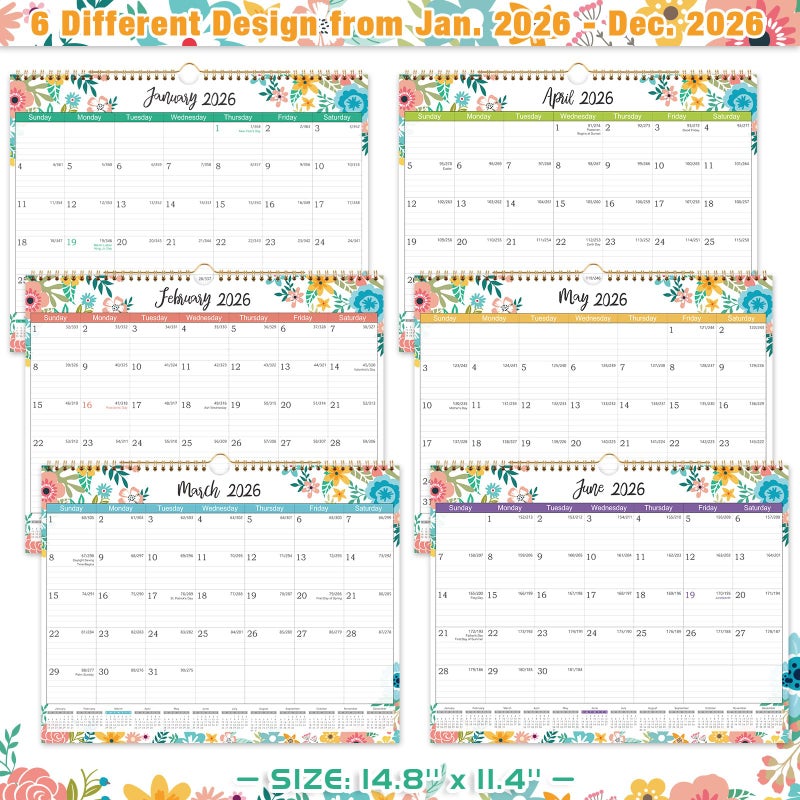 Coboll 2026 Calendar - Jan. 2026 to Dec. 2026, Wall Calendar 2026, 14.8 x 11.4 Inches, 12 Months Wall Calendar with Ample Blocks for Writing - Image 5