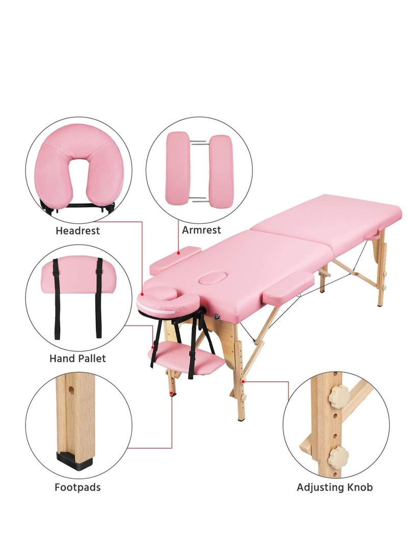 Cool Baby Portable Massage Table Professional Adjustable Folding Bed with 2-part Wooden Frame Ergonomic Headrest and Tote Bag for Therapeutic Tattoo Salon SPA Facial Treatment  - Image 2