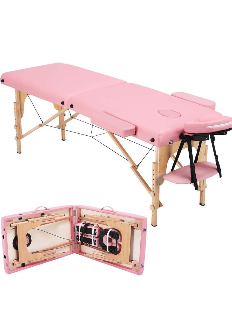 Cool Baby Portable Massage Table Professional Adjustable Folding Bed with 2-part Wooden Frame Ergonomic Headrest and Tote Bag for Therapeutic Tattoo Salon SPA Facial Treatment  - Image 1