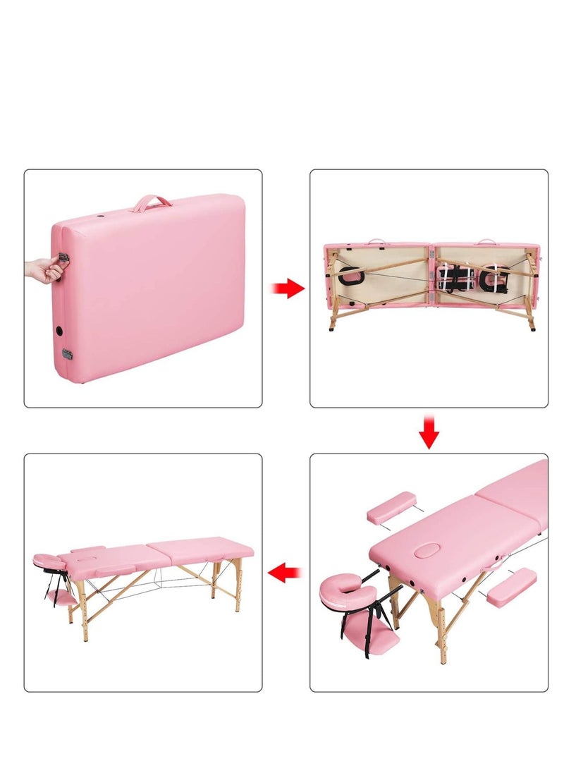 Cool Baby Portable Massage Table Professional Adjustable Folding Bed with 2-part Wooden Frame Ergonomic Headrest and Tote Bag for Therapeutic Tattoo Salon SPA Facial Treatment  - Image 5