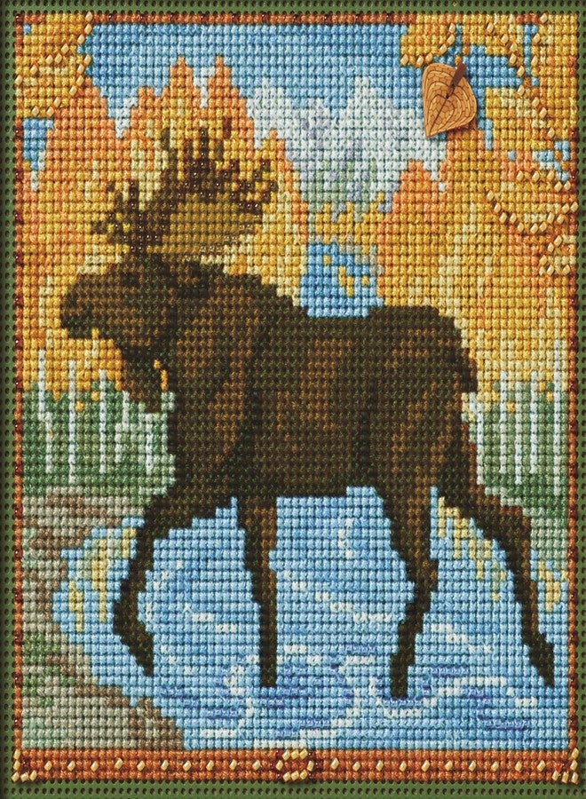 Mill Hill Autumn Moose Beaded Counted Cross Stitch Kit 2024 Buttons & Beads Autumn MH142425, Multicolor, 5.25 x 5.25 Inches - Image 1