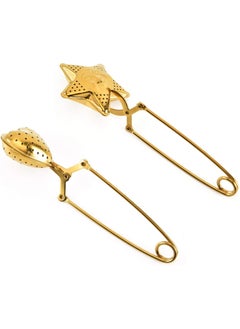 2pcs Golden Tea Infuser Strainer, Stainless Steel Loose Leaf Tea Filter with Handle, Moon and Star Shaped, for Home, Tearooms, Restaurants, Offices
