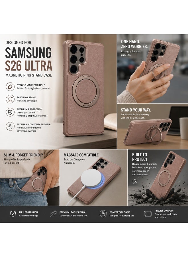 NOVA TECH Samsung Galaxy S26 Ultra Ring Stand Leather Case, Magnetic Shockproof Cover with Kickstand Holder - Image 2