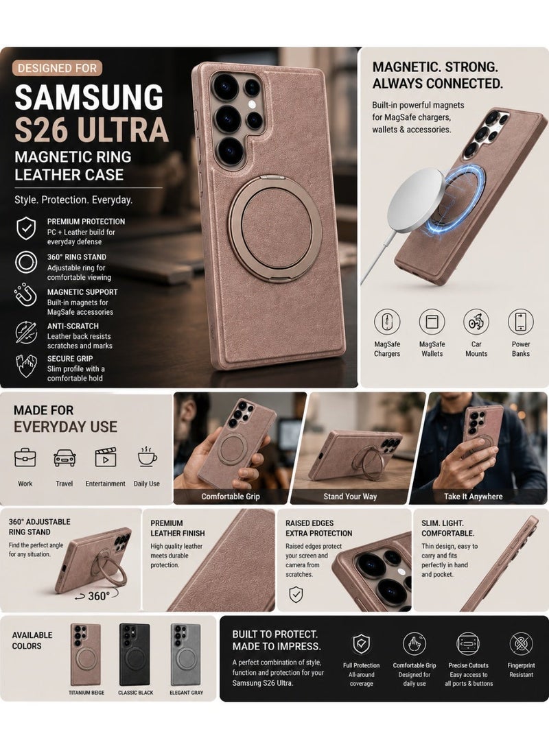 NOVA TECH Samsung Galaxy S26 Ultra Ring Stand Leather Case, Magnetic Shockproof Cover with Kickstand Holder - Image 3