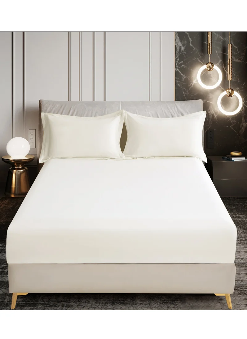 Donetella Bedding Fitted Sheet - Fits 200x200 Cm For Super King Bed 3 Pcs (1 Fitted Sheet and 2 Pillowcases) - 35 Cm Deep Pocket - Solid Bed Sheet