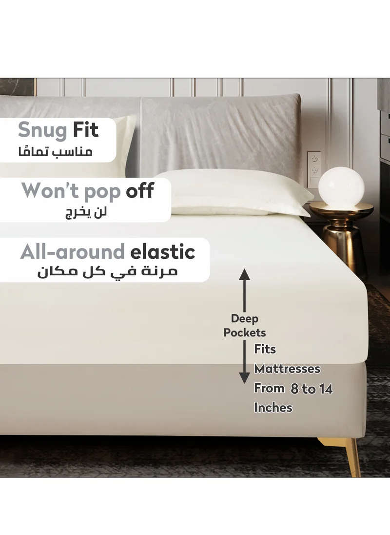 Donetella Bedding Fitted Sheet - Fits 200x200 Cm For Super King Bed 3 Pcs (1 Fitted Sheet and 2 Pillowcases) - 35 Cm Deep Pocket - Solid Bed Sheet