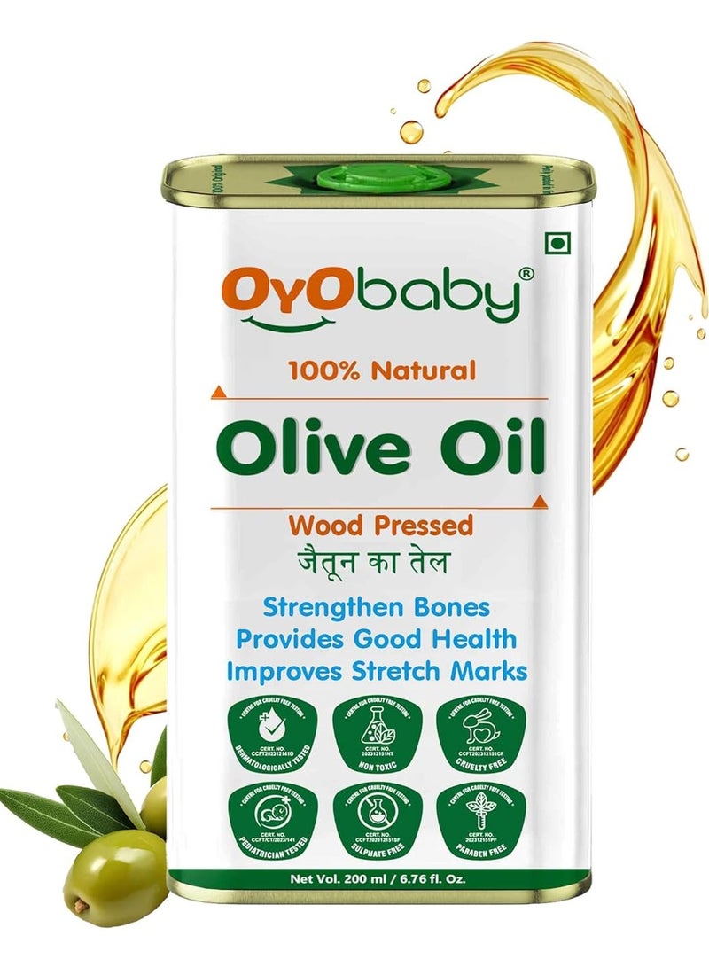OYO BABY Oil for baby Massage and Hair Pure Oil  Wood Pressed Best for bone Developmemt and healthy muscles  Nourishes skin Olive Oil 200 ml - Image 1